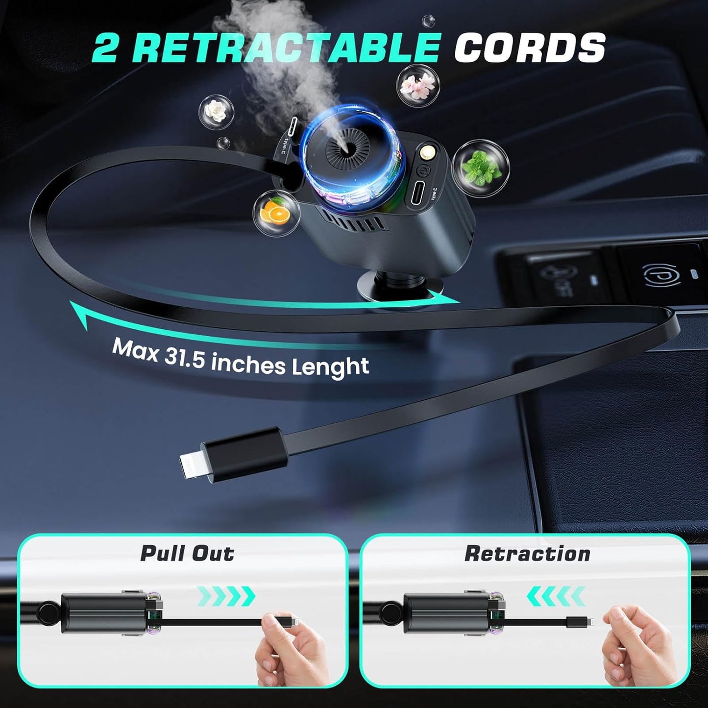 5-In-1 Aromatherapy Car Charger with Roof Starlight