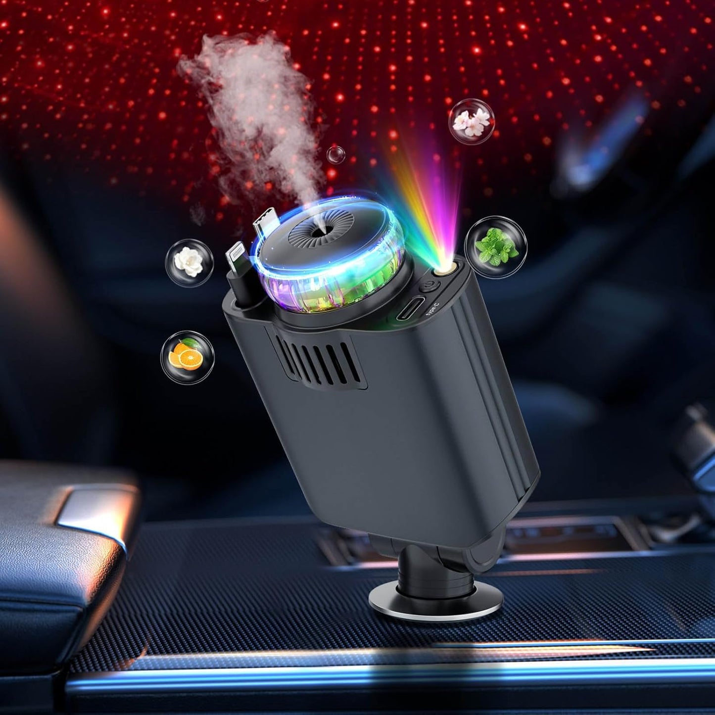 5-In-1 Aromatherapy Car Charger with Roof Starlight