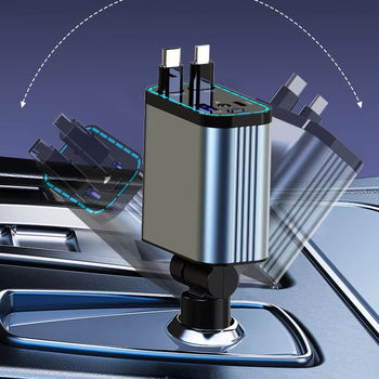4 in 1 Retractable Car Charger 120W Fast Charging Car Station