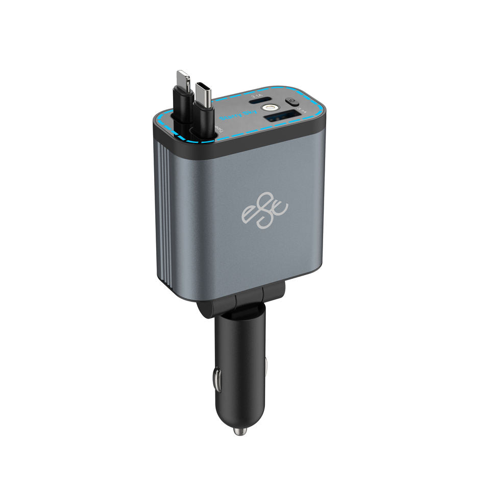 4 in 1 Retractable Car Charger 120W Fast Charging Car Station
